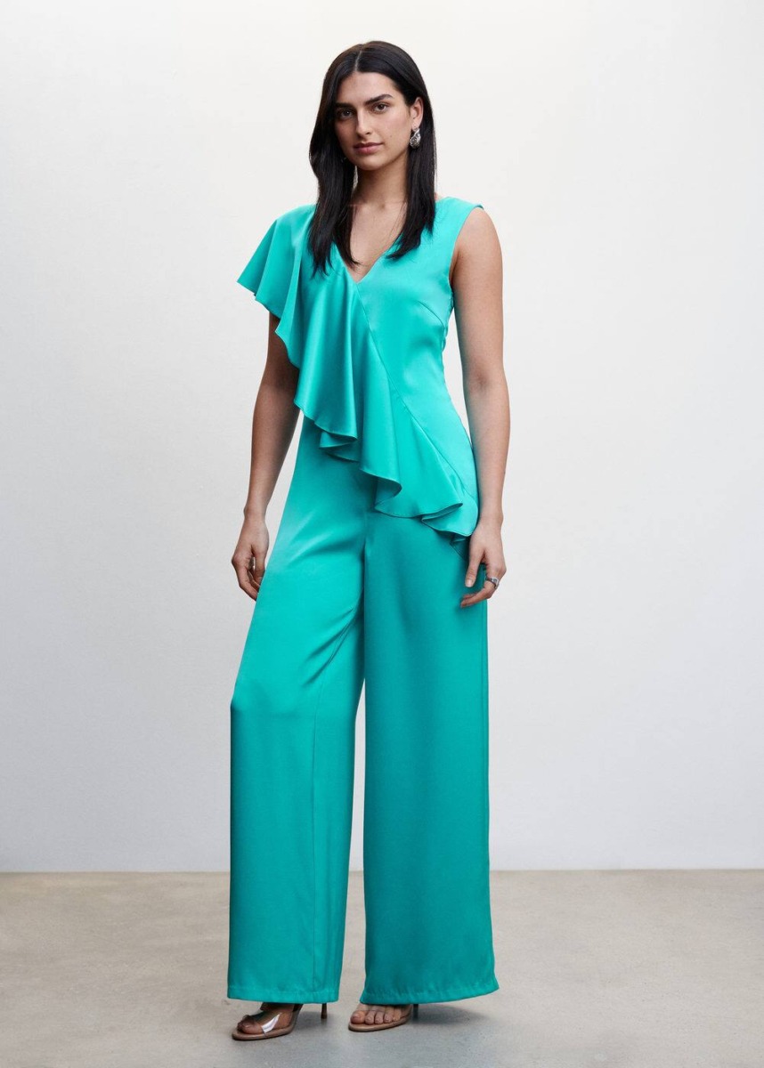 Turquoise Satin Jumpsuit With Rough Mango Womens JUMPSUITS GOOFASH