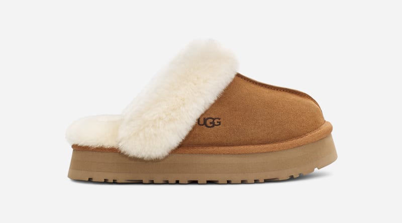 Ugg Disquette Slipper For In Brown Suede Ugg Woman Womens SLIPPERS GOOFASH