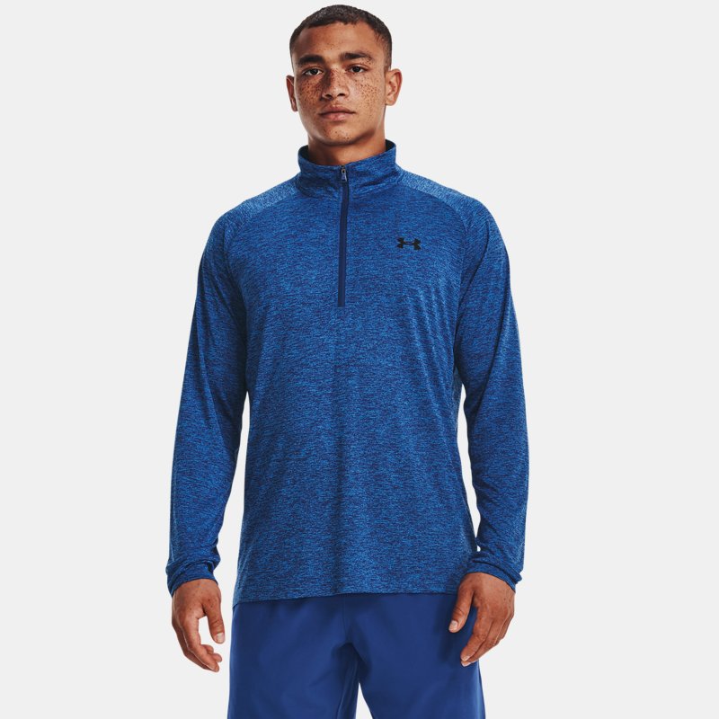 Under Armour Men Under Armor T-Shirt With Czip Long Sleeved Blue Mirage Cyber Blue Black Mens T-SHIRTS GOOFASH