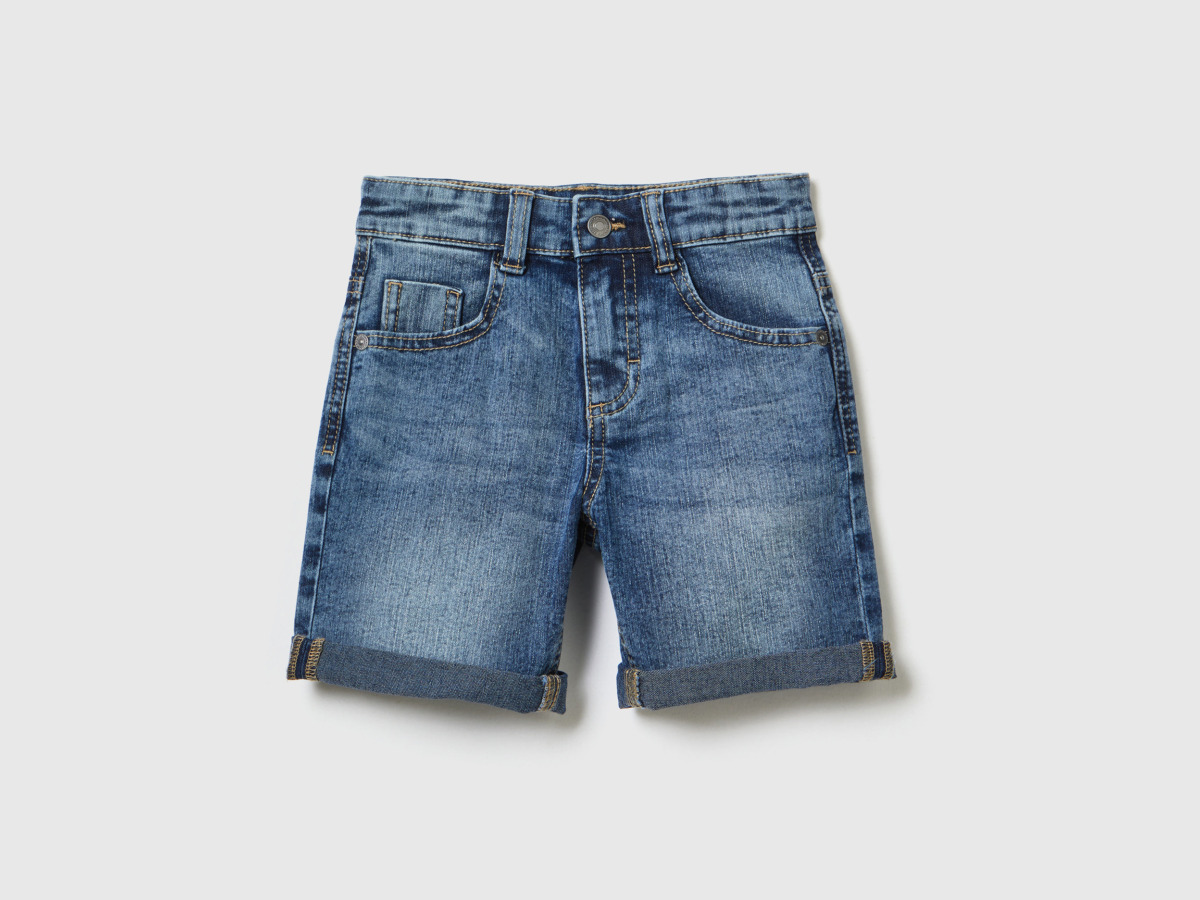 United Colors Of Bermuda From Denim Eco Recycle " Blue Male" Benetton Mens SHORTS GOOFASH