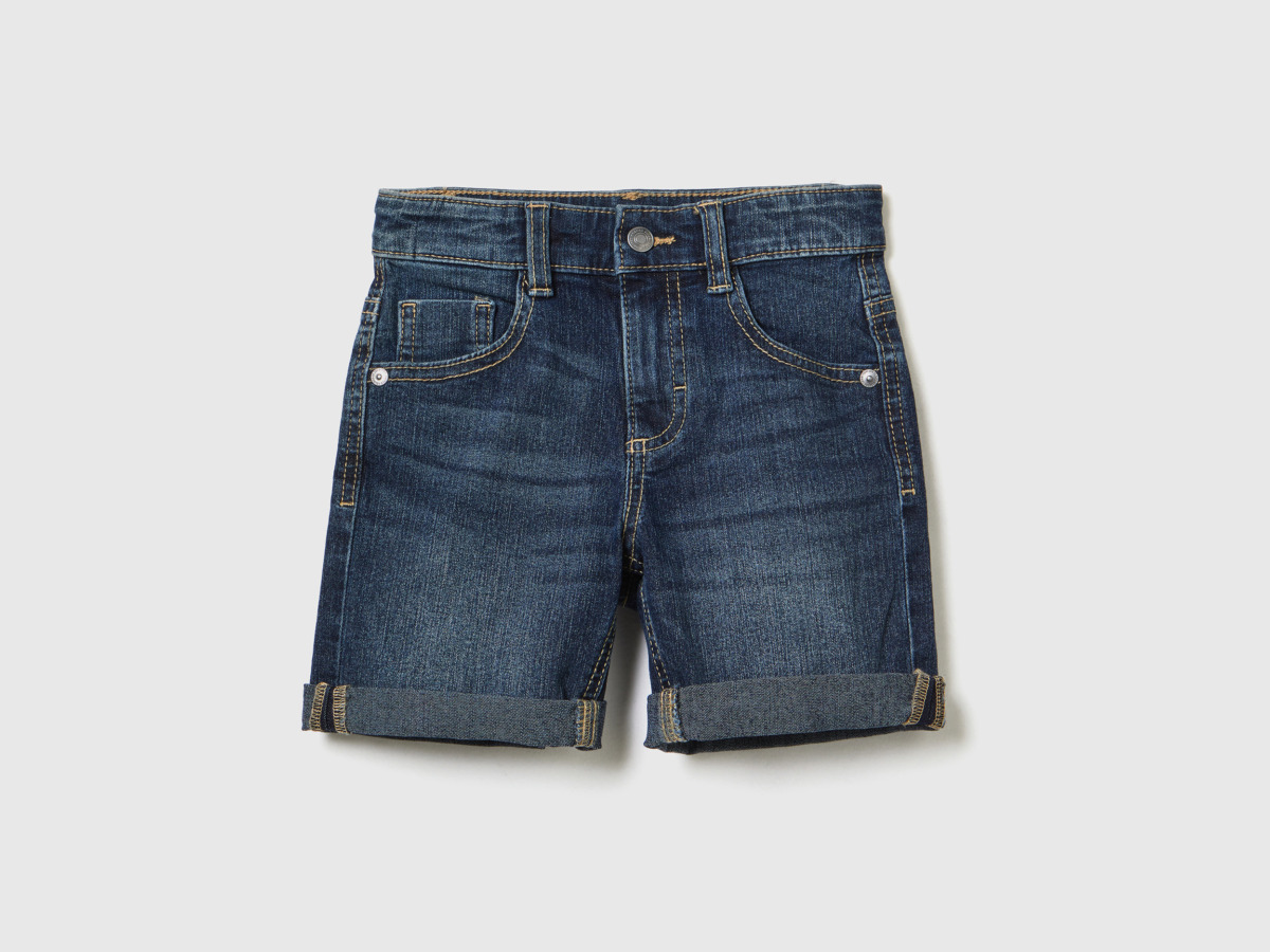 United Colors Of Bermuda From Denim Eco Recycle " Dark Blue Male" Benetton Mens SHORTS GOOFASH