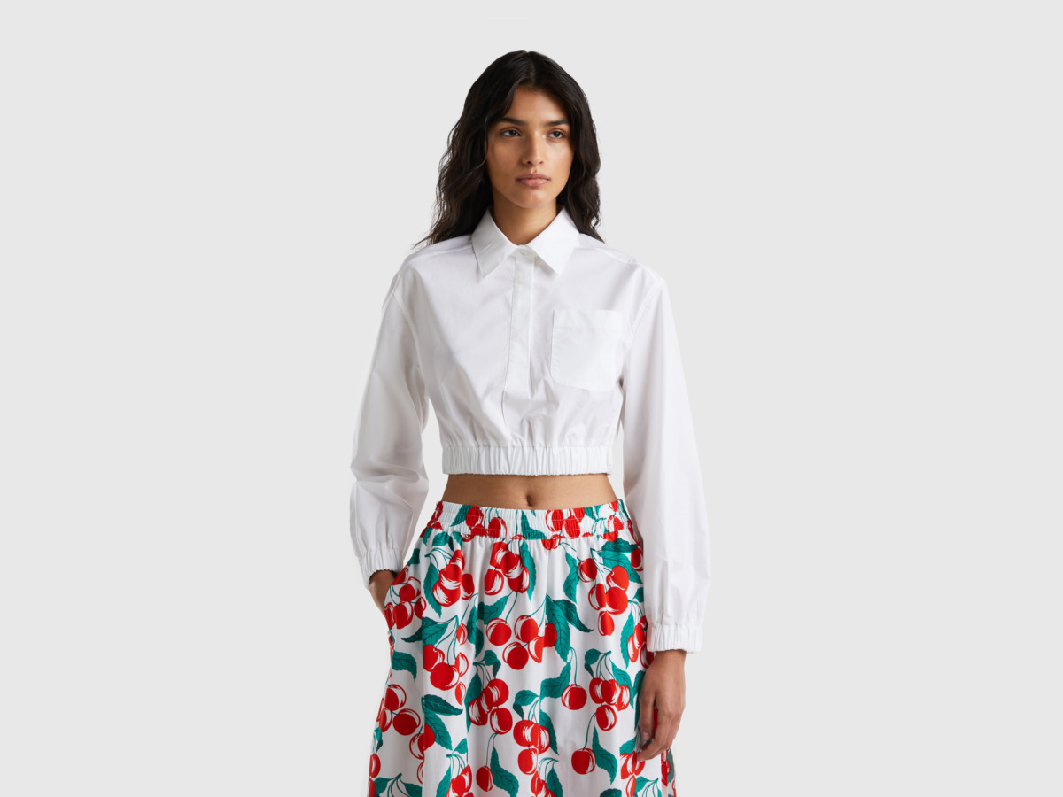 United Colors Of Cropped Blouse In White White Female Benetton Womens BLOUSES GOOFASH
