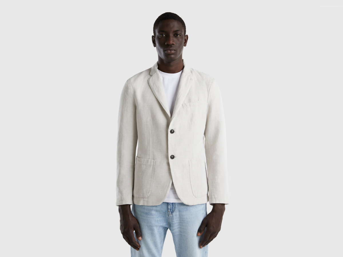United Colors Of Jacket From Linen Mix Cream White Male Benetton Mens JACKETS GOOFASH
