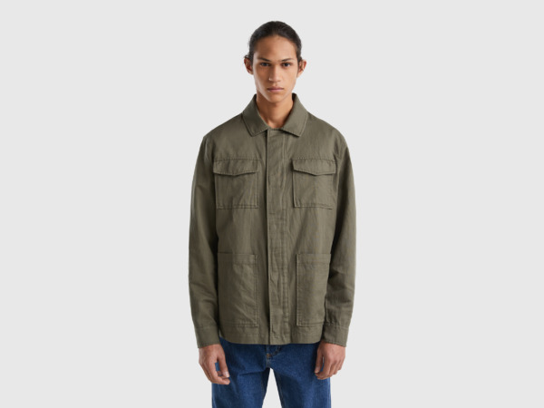 United Colors Of Jacket From Linen Mixture Military Green Male Benetton Mens JACKETS GOOFASH