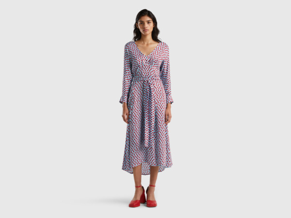 United Colors Of Long Dress In Sky Blue With Apple Pattern Pale Blue Female Benetton Womens DRESSES GOOFASH