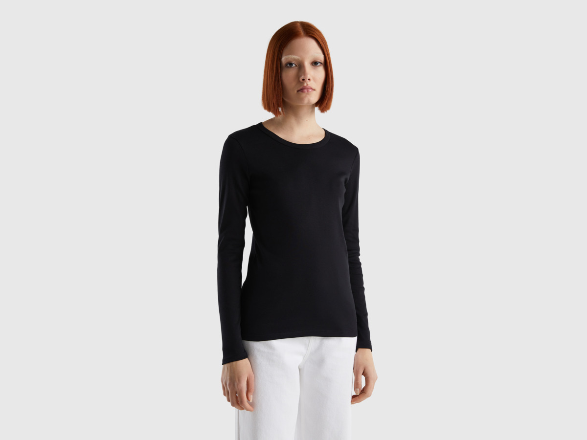 United Colors Of Long Sleeved T-Shirt Made Of Pure Black Female Benetton Womens T-SHIRTS GOOFASH