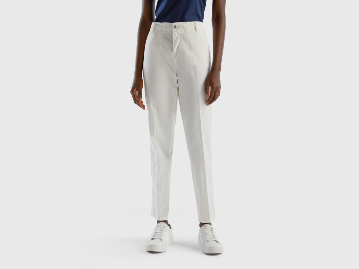 United Colors Of Online Exclusive Slim Fit Chino Ts Made Of Cream White White Female Benetton Womens TROUSERS GOOFASH