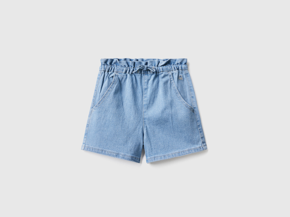 United Colors Of Paperbag Shorts From Denim Eco Recycle " Light Blue Female" Benetton Womens SHORTS GOOFASH