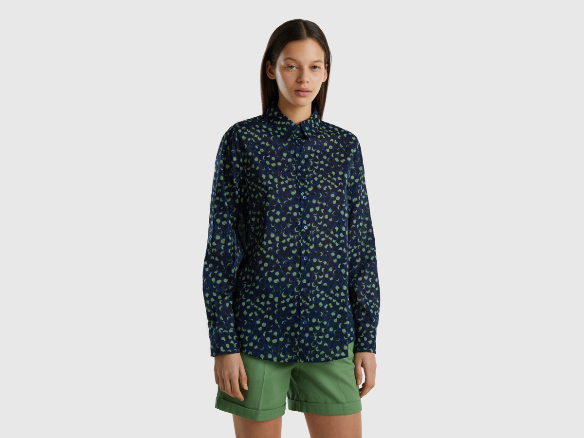 United Colors Of Patterned Blouse In Dark Blue Female Benetton Womens BLOUSES GOOFASH