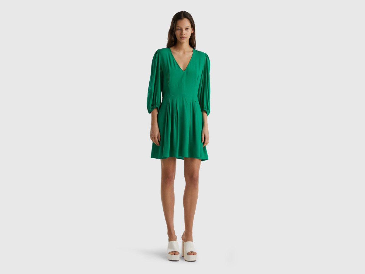 United Colors Of Short Dress Made Of Pure Green Female Benetton Womens DRESSES GOOFASH