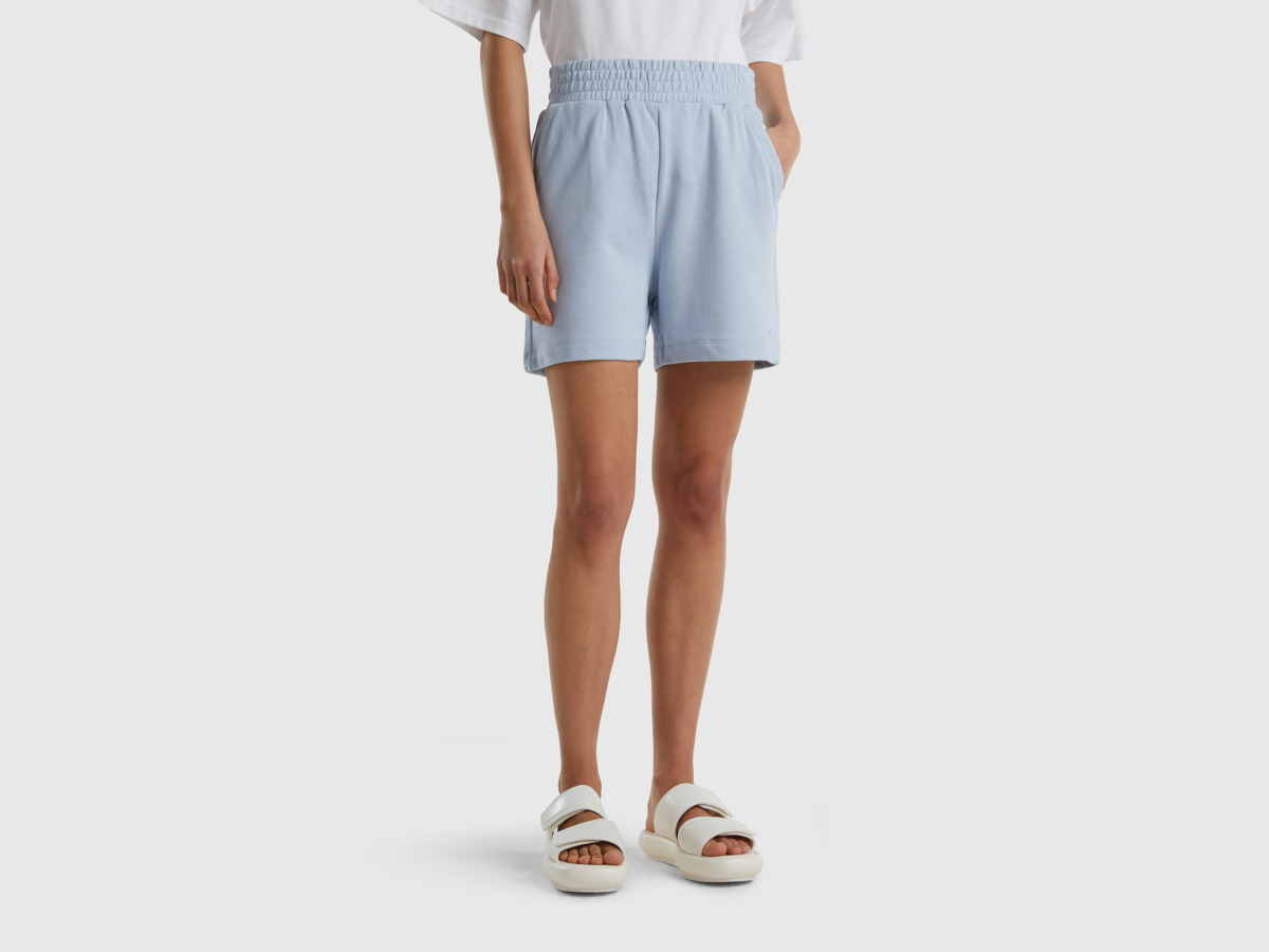 United Colors Of Shorts Made Of Sweaty With Bags Pale Blue Female Benetton Womens SHORTS GOOFASH