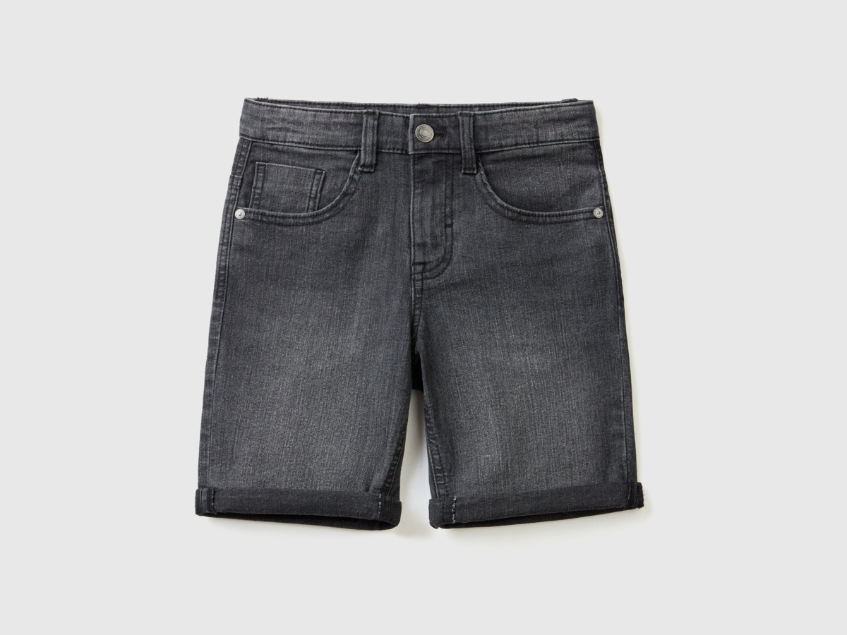 United Colors Of Slim Fit Bermudas From Denim Eco Recycle " Black Male" Benetton Mens SHORTS GOOFASH