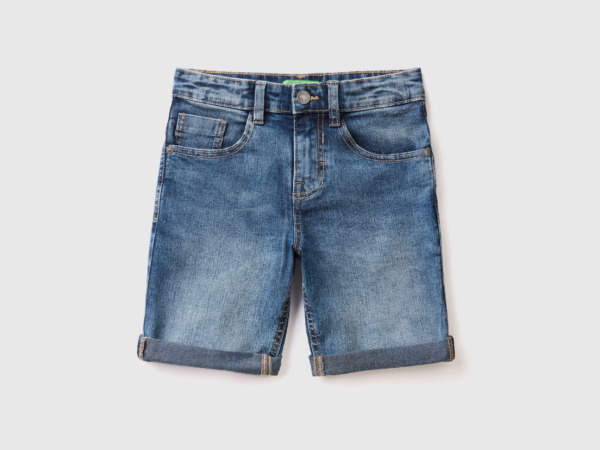 United Colors Of Slim Fit Bermudas From Denim Eco Recycle " Blue Male" Benetton Mens SHORTS GOOFASH