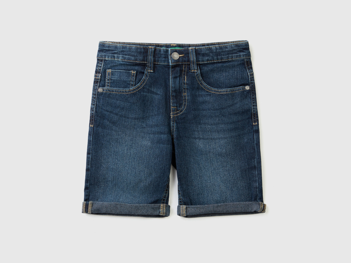 United Colors Of Slim Fit Bermudas From Denim Eco Recycle " Dark Blue Male" Benetton Mens SHORTS GOOFASH