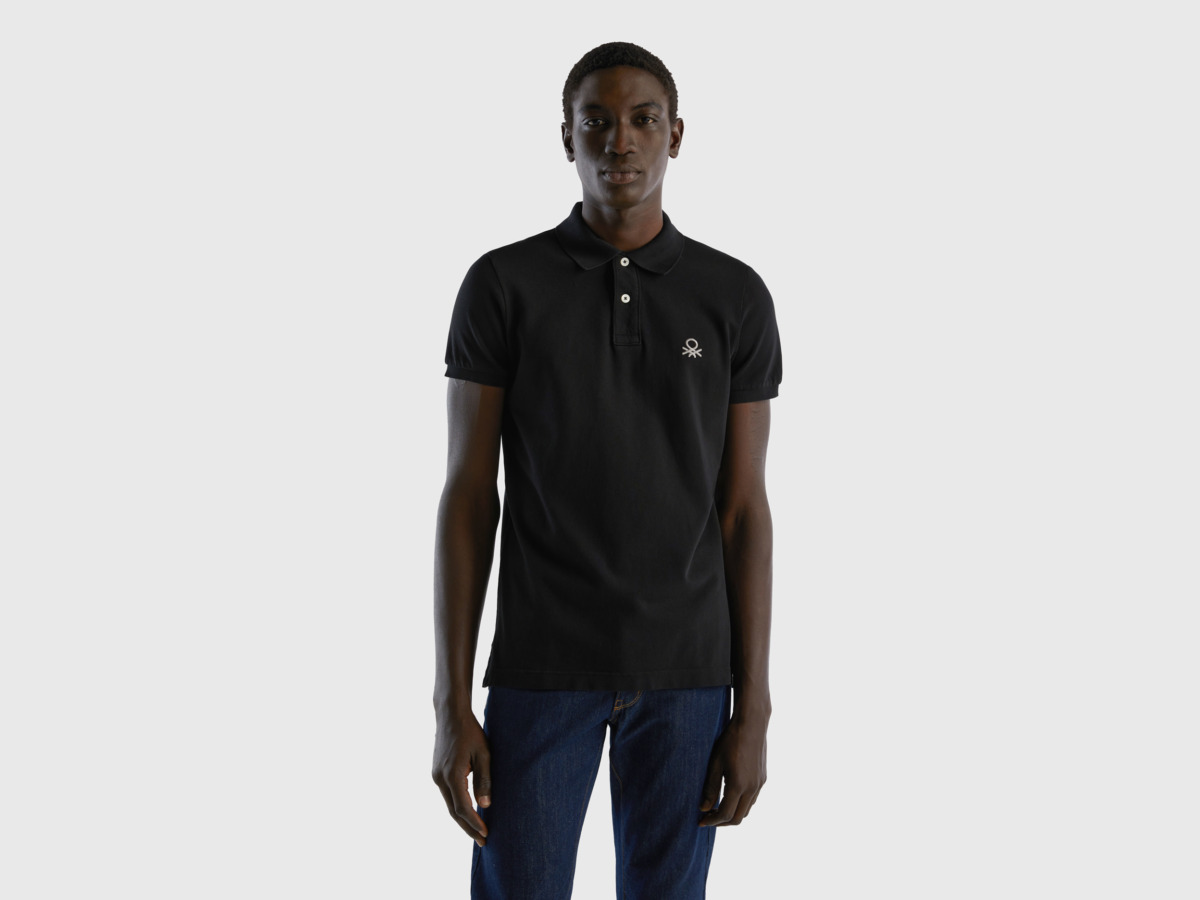United Colors Of Slim Fit Polo Shirt In Black Black Paint Benetton Man Mens POLOSHIRTS GOOFASH