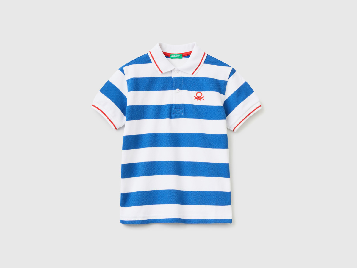 United Colors Of Striped Polo With Short Sleeves Pigeon Blue Male Benetton Mens POLOSHIRTS GOOFASH