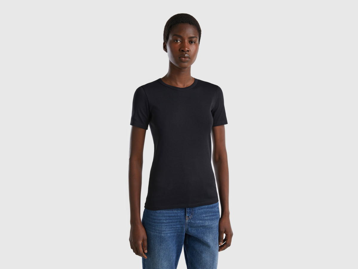 United Colors Of T-Shirt Made Of Long Fiber Black Female Benetton Womens T-SHIRTS GOOFASH