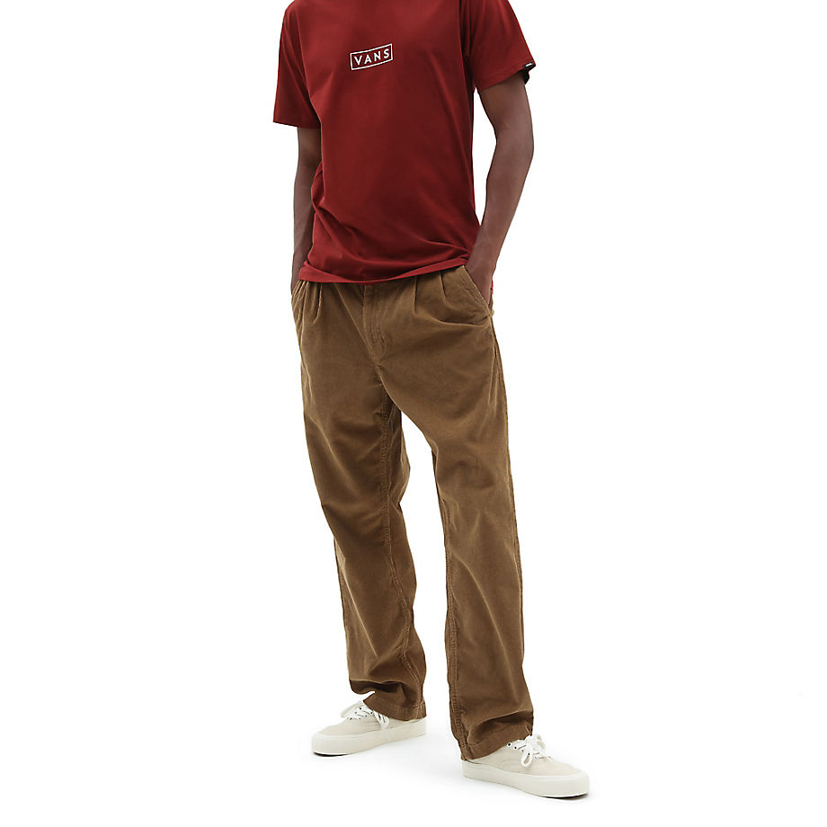 Vans Authentic Chino Corduroy Loose Tapered Pleated Trousers Dirt Brown Men Mens TROUSERS GOOFASH