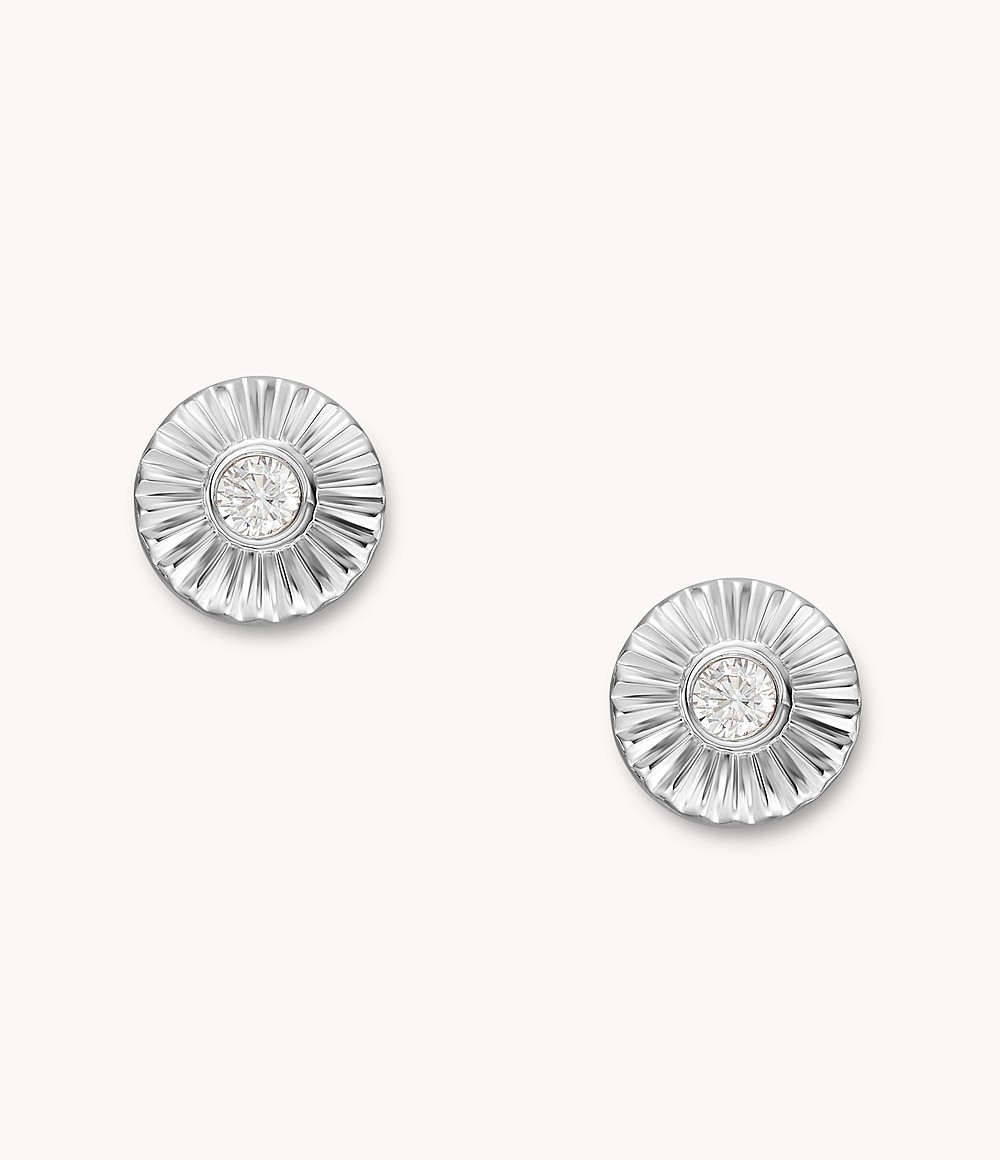 Woman Sterling Silver Texture Circle Stud Earrings Fossil Womens JEWELRY GOOFASH