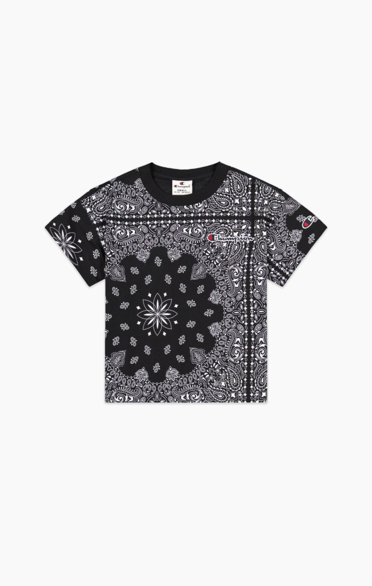Women Black Short T-Shirt With Paisley Pattern In The All Over Print Champion Womens T-SHIRTS GOOFASH