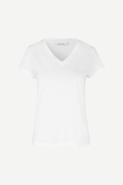 Women Samsoe & Samsoe White Solly V N T-Shirt Womens T-SHIRTS GOOFASH
