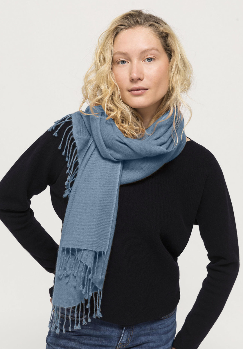 Women Scarf Made Of With New Blue Cm Hessnatur Womens SCARFS GOOFASH