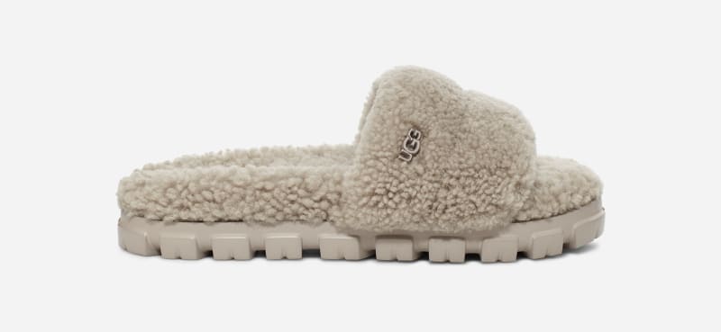 Women's Beige Ugg Cozetta Curly Slipper For In Grey Shearling Ugg Womens SLIPPERS GOOFASH