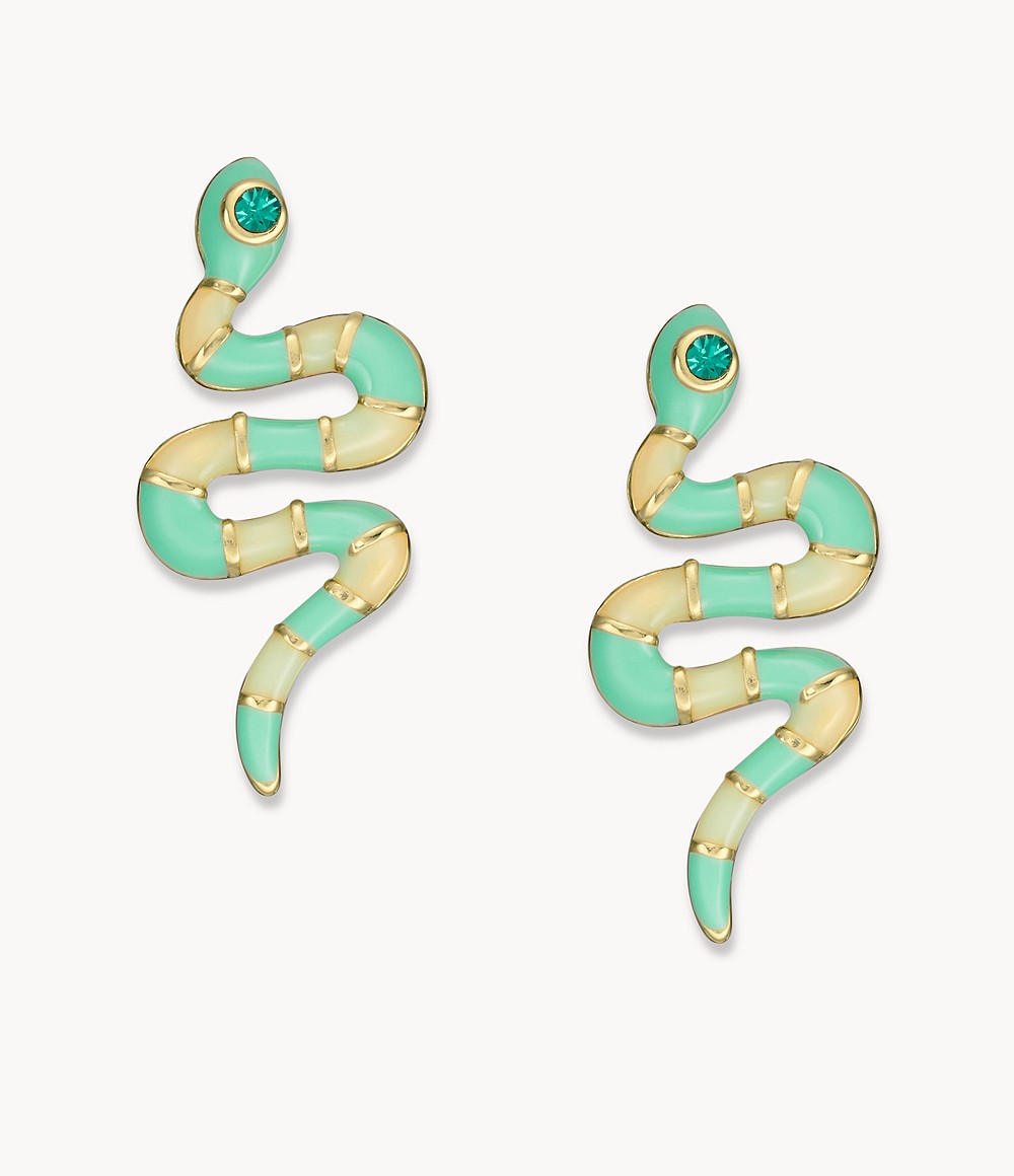 Women's Fossil Gold Color Pop Blue And Green Snake Stud Earrings Womens JEWELRY GOOFASH