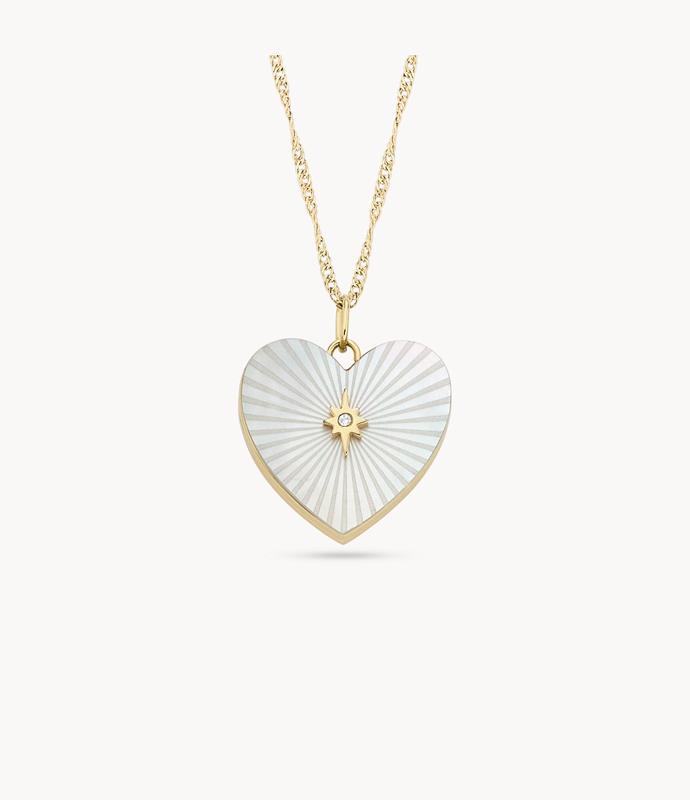 Women's Gold Locket Collection White Mother Of Pearl Chain Heart Necklace Fossil Womens JEWELRY GOOFASH