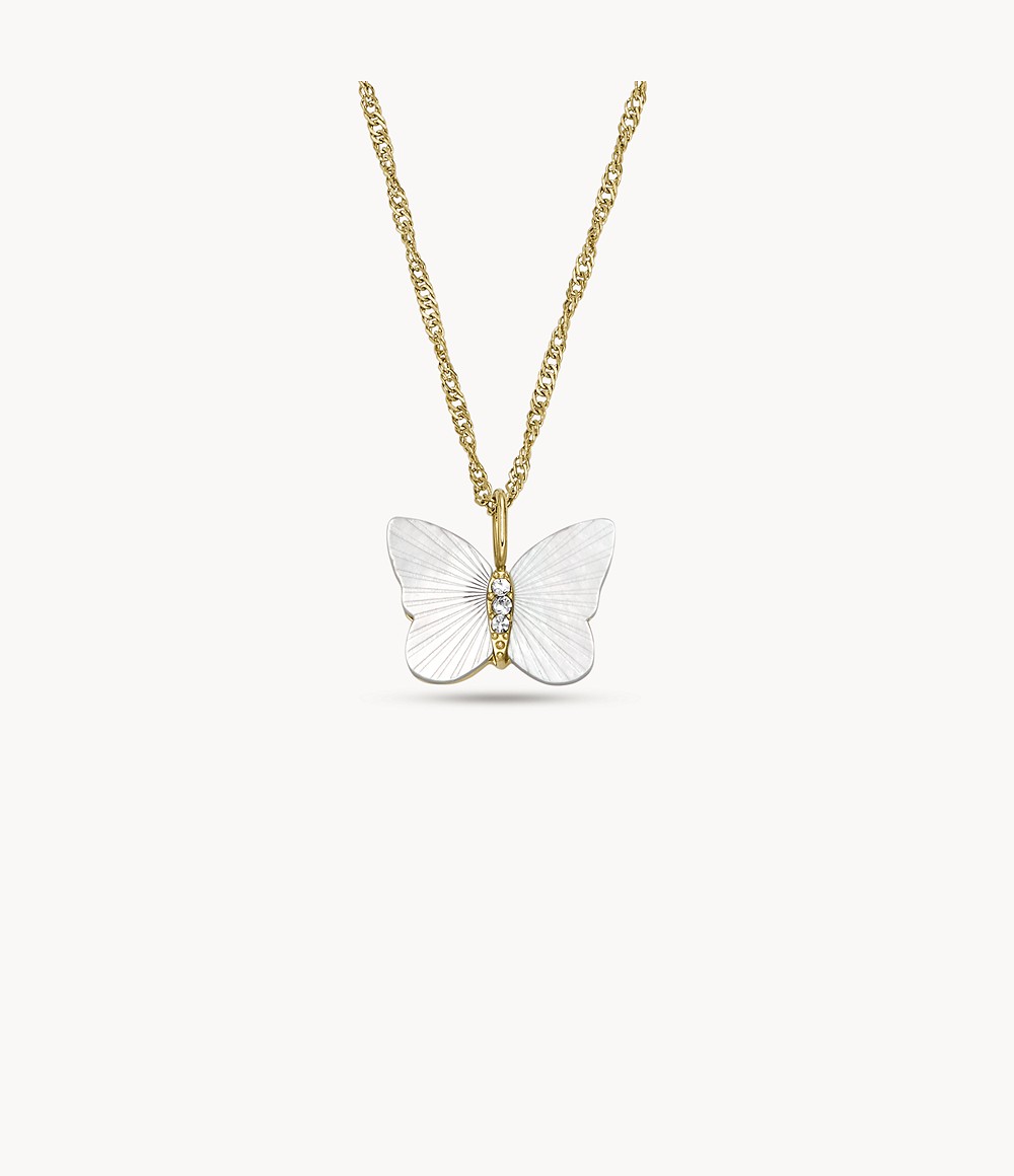 Women's Gold Radiant Wings White Mother Of Pearl Butterfly Chain Necklace Fossil Womens JEWELRY GOOFASH