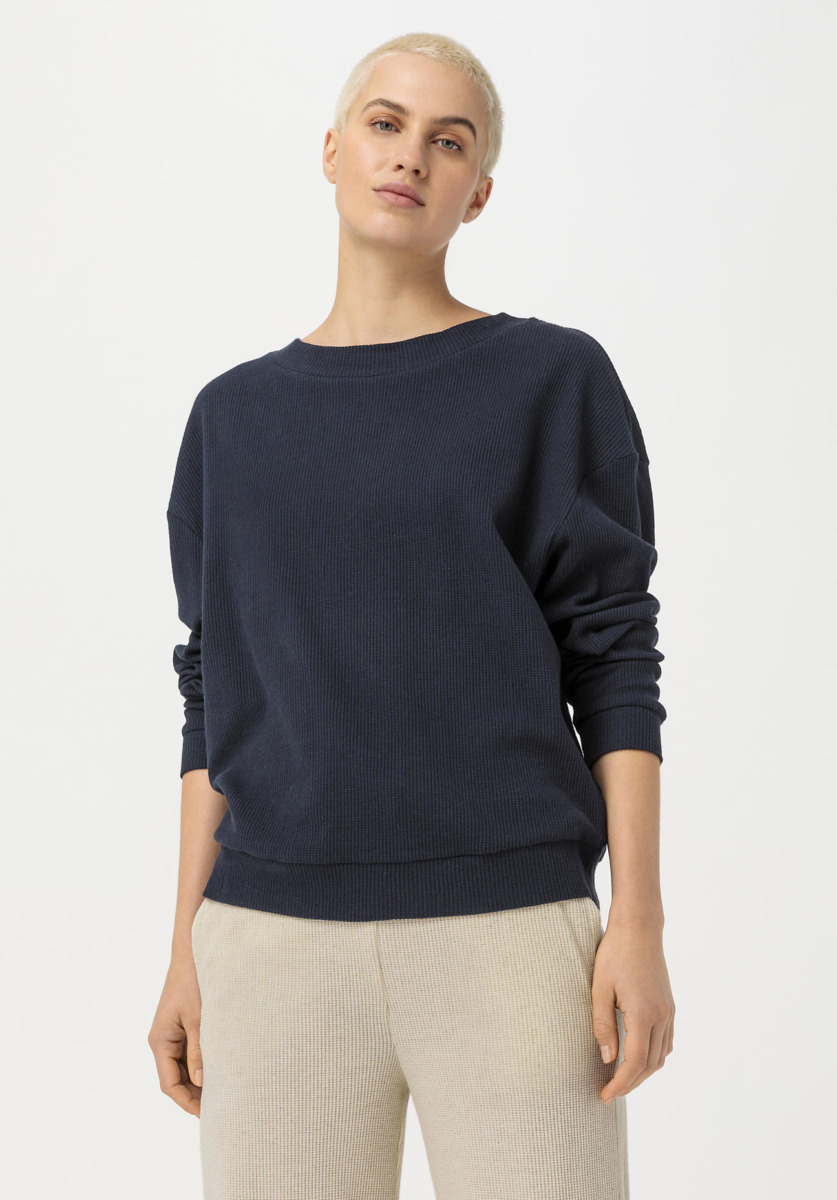 Women's Hessnatur Loungewear Sweatshirt Made Of Organic With Linen Blue Womens SWEATERS GOOFASH