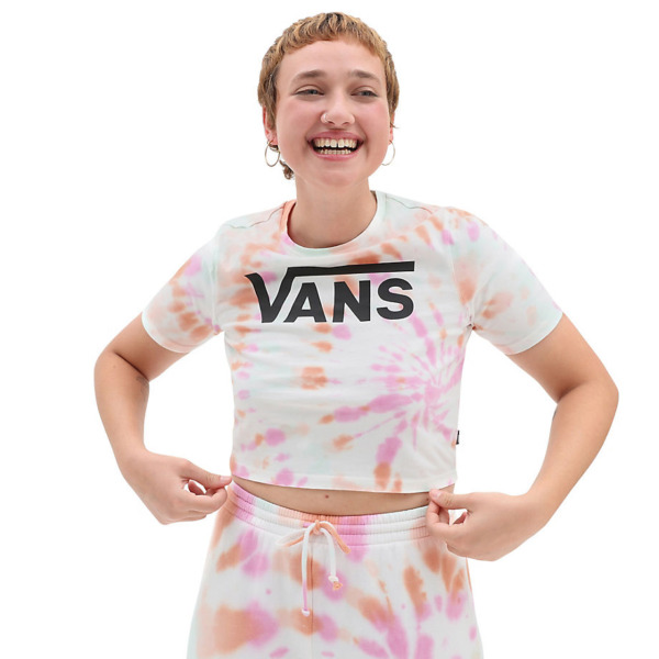 Women's Vans Multicolor Resort Wash Crop Crew T-Shirt Multi Multicolour Womens T-SHIRTS GOOFASH