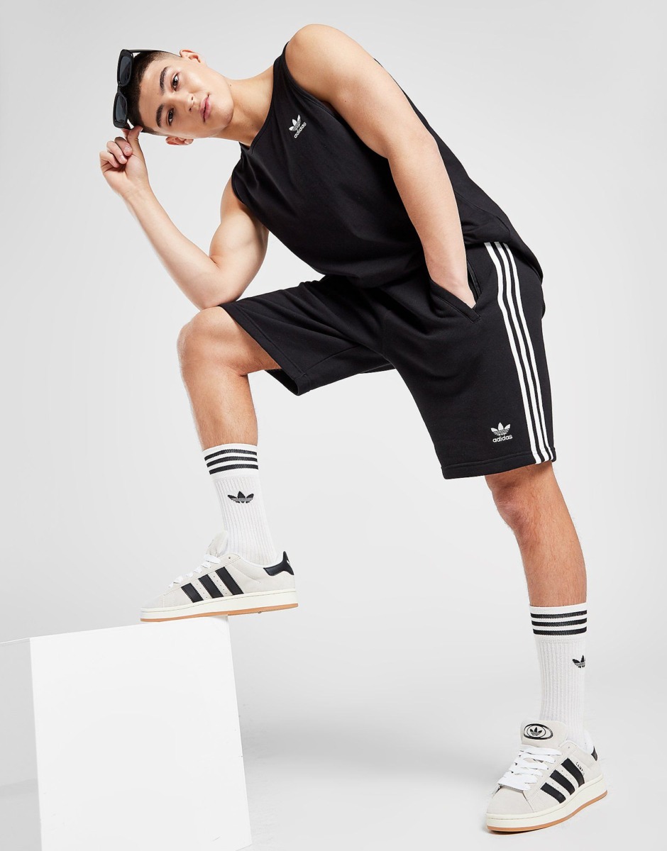 Adidas Originals Stripes Fleece Shorts Black Men's Jd Sports Mens SHORTS GOOFASH