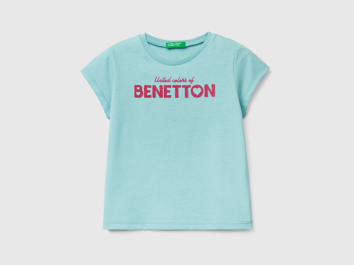 Aqua T-Shirt Made Of Organic With Print Turquoise Blue Female Benetton Womens T-SHIRTS GOOFASH