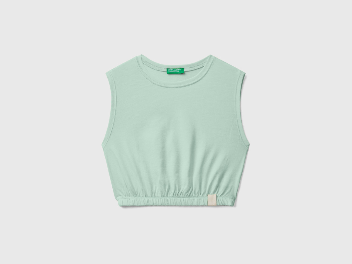 Benetton Aqua Short Top Made Of Recycled Fabric Turquoise Blue Female Womens TOPS GOOFASH