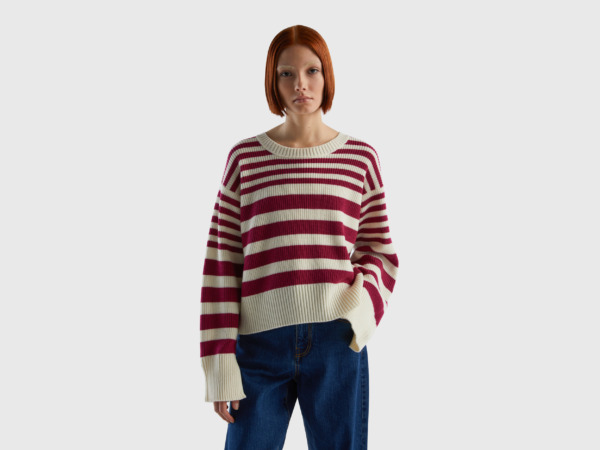 Benetton Burgundy Striped Sweater Made Of Mixed Bordeaux Female Womens SWEATERS GOOFASH