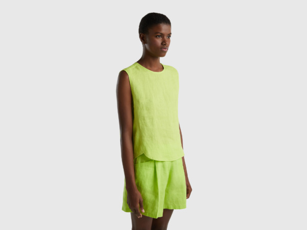 Benetton Green Sleeveless Blouse Made Of Pure Linen Female Womens BLOUSES GOOFASH
