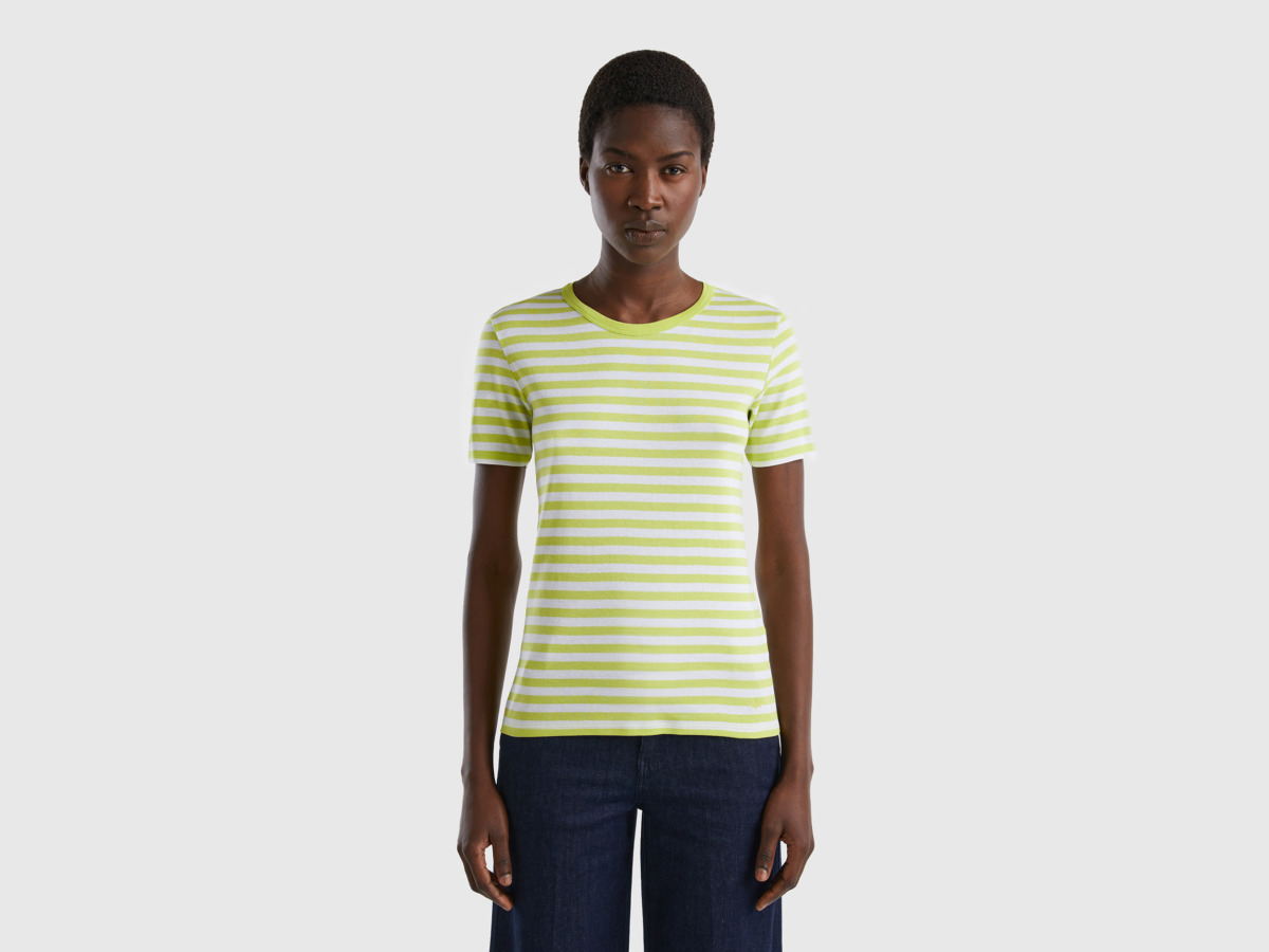 Benetton Green Striped T-Shirt With Round Neck Female Womens T-SHIRTS GOOFASH