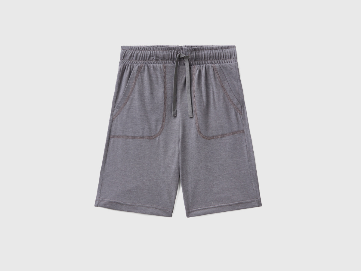 Benetton Grey Bermudas Made Of Recycled Fabric With Bags Gray Times Man Mens SHORTS GOOFASH