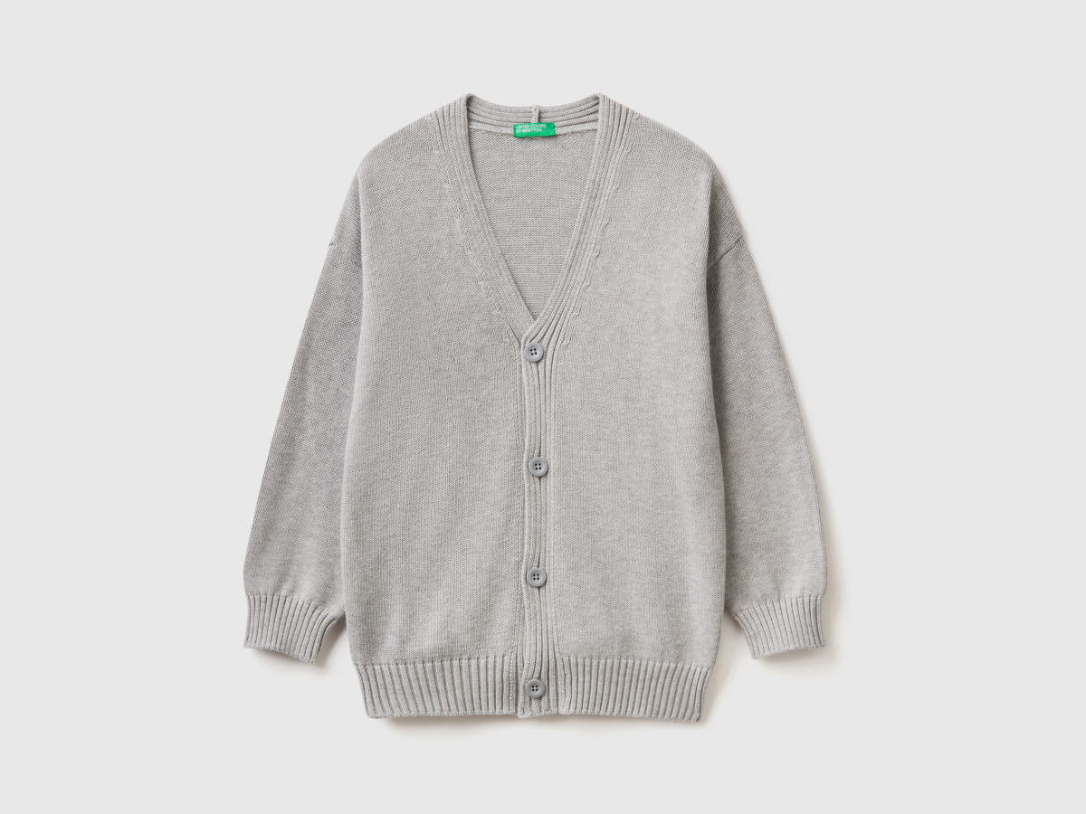 Benetton Grey Cardigan Made Of With V-Neck Light Gray Male Mens KNITWEAR GOOFASH