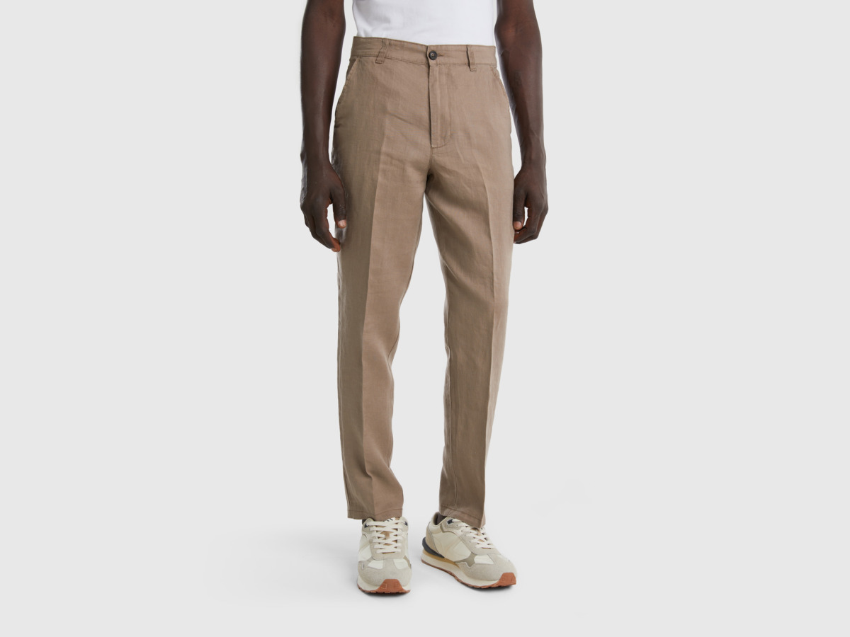 Benetton Grey Chinos Made Of Pure Linen Pigeon Gray Male Mens TROUSERS GOOFASH