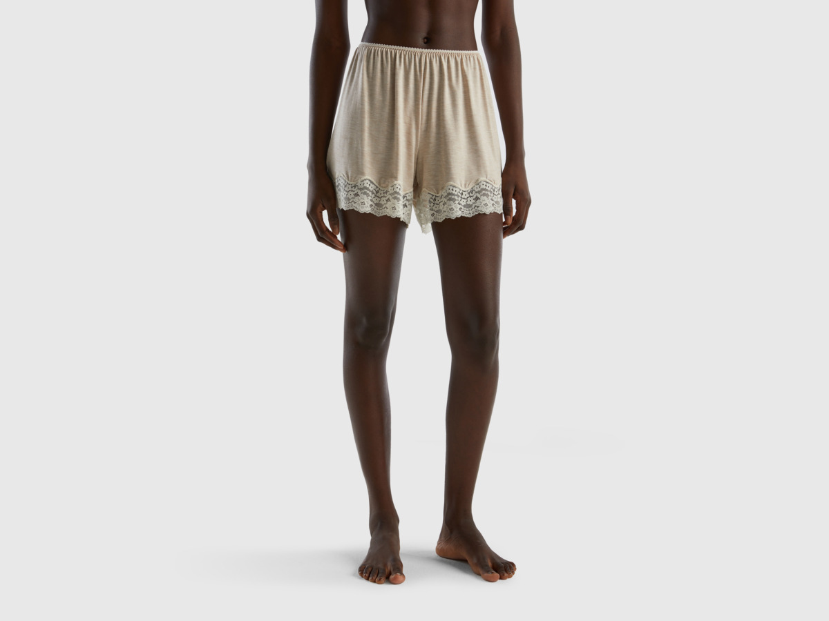 Benetton Grey Flowing Shorts With Lace Gray Female Womens SHORTS GOOFASH