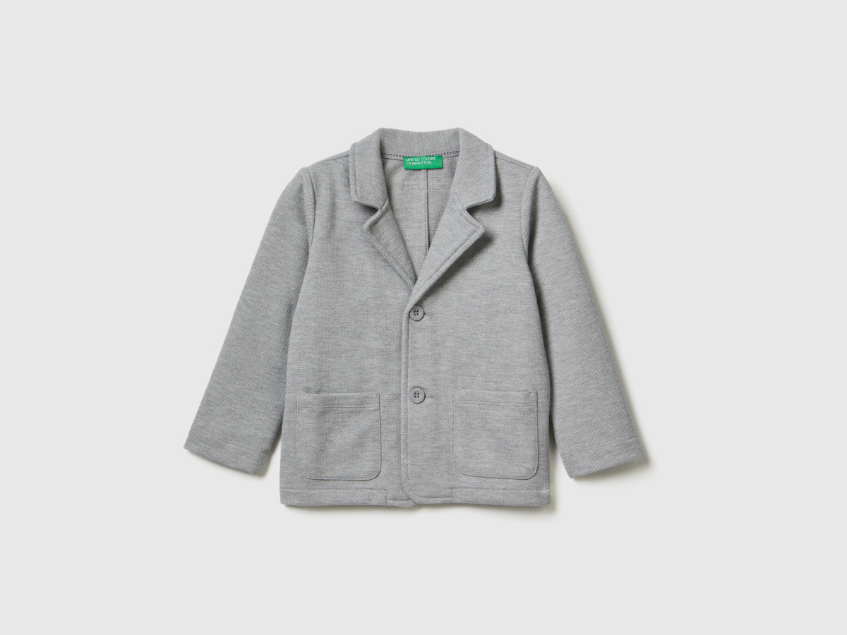 Benetton Grey Jacket Made Of Sweaty With Bags Light Gray Male Mens JACKETS GOOFASH