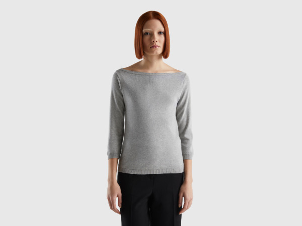 Benetton Grey Online Exclusive Sweater Made Of With Submarine Neckline Light Gray Female Womens SWEATERS GOOFASH