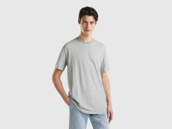 Benetton Grey Shirt With Tropical Print Light Gray Male Mens SHIRTS GOOFASH