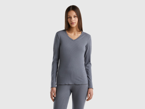 Benetton Grey Slim Fit Sweater In The Rib Pattern Gray Female Womens SWEATERS GOOFASH