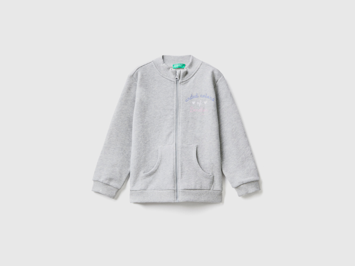 Benetton Grey Sweatshirt Made Of Organic With Zipper Light Gray Female Womens SWEATERS GOOFASH