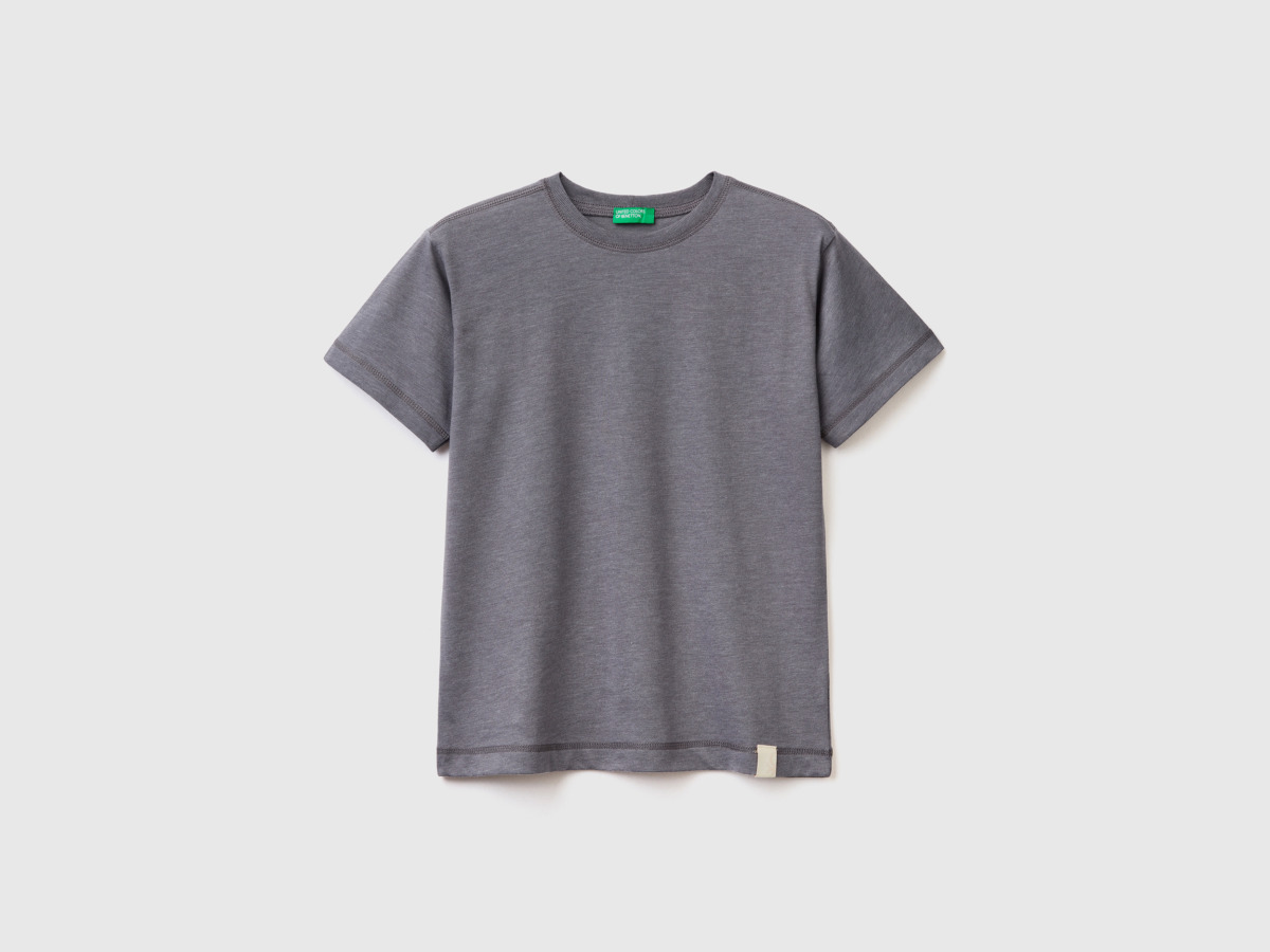 Benetton Grey T-Shirt Made Of Recycled Fabric With Round Neck Dark Gray Male Mens T-SHIRTS GOOFASH