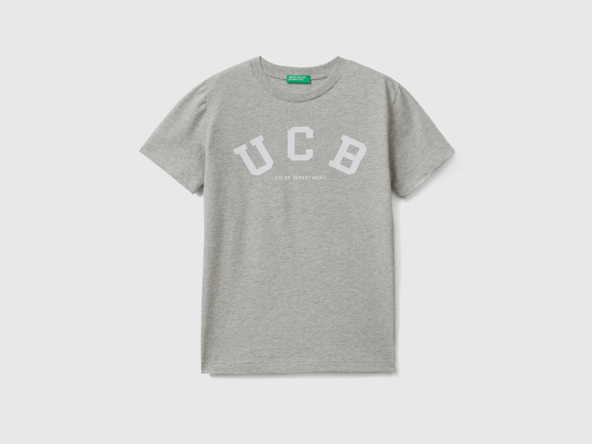 Benetton Grey T-Shirt Made Of With Logo Light Gray Male Mens T-SHIRTS GOOFASH