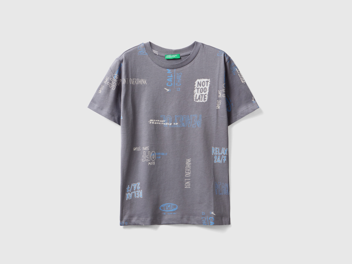 Benetton Grey T-Shirt Made Of With Print Gray Male Mens T-SHIRTS GOOFASH